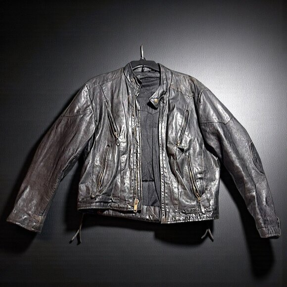 Triumph Mens Leather Motorcycle Jacket With Union Jack Patch Size 42 - Picture 1 of 10